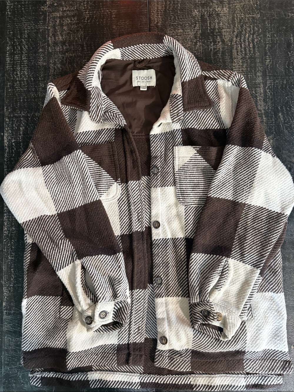 Stoosh Brown and Cream Plaid Button-Up warm Shacket